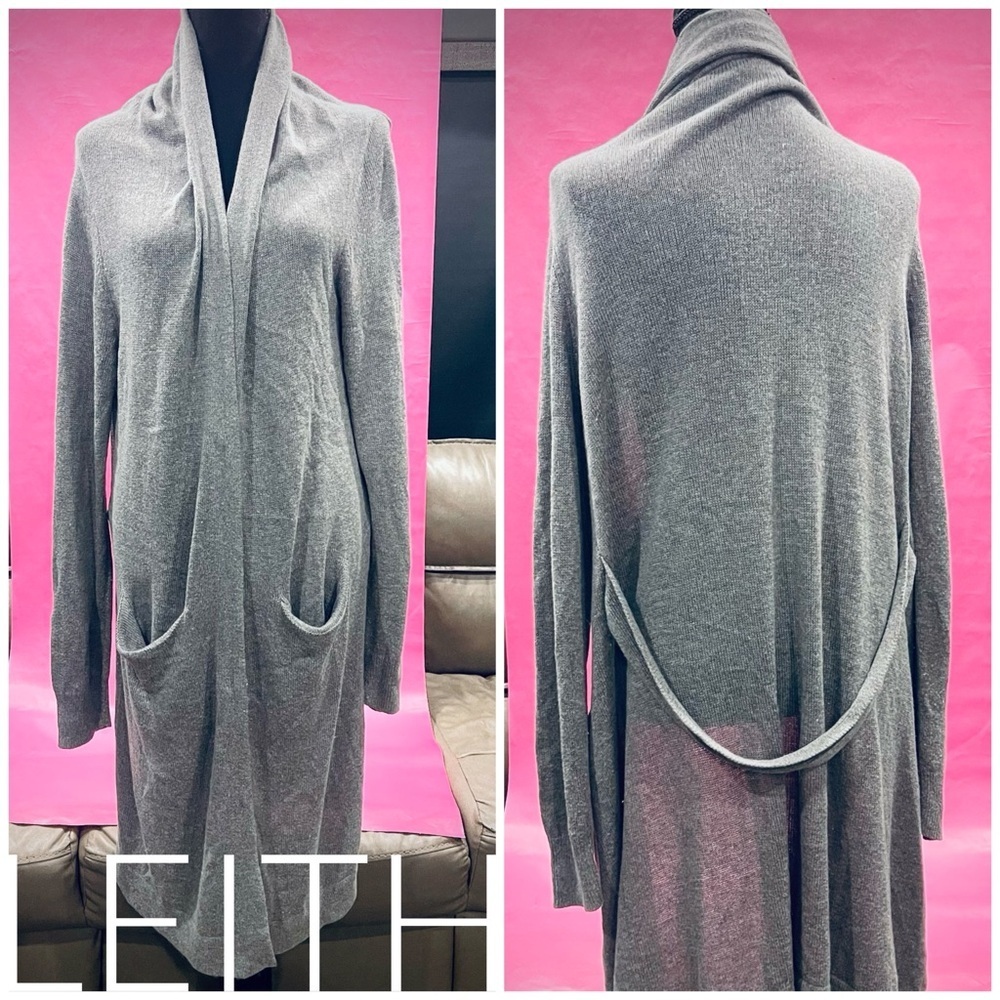 Leith Long Cardigan Soft Grey Rayon Cotton Wool Blend Size Medium